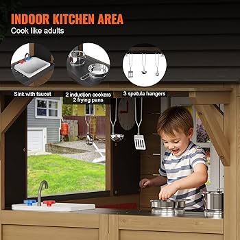 その他 MODERN KITCHEN CHILDREN PLAY HOUSE VEVOR Outdoor Wooden Playhouse, Modern Cedar Playhouse for